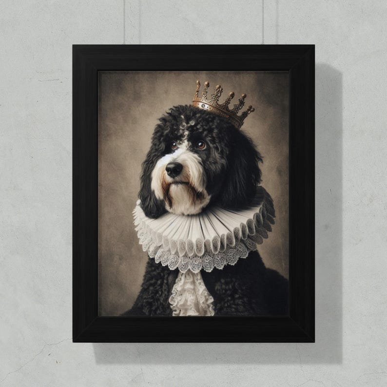 Regal Dog Portrait with Crown, Noble Dog Art Print, Royal Pet Canvas, Custom Dog Painting, King Dog Wall Art, Pet Lover Gift
