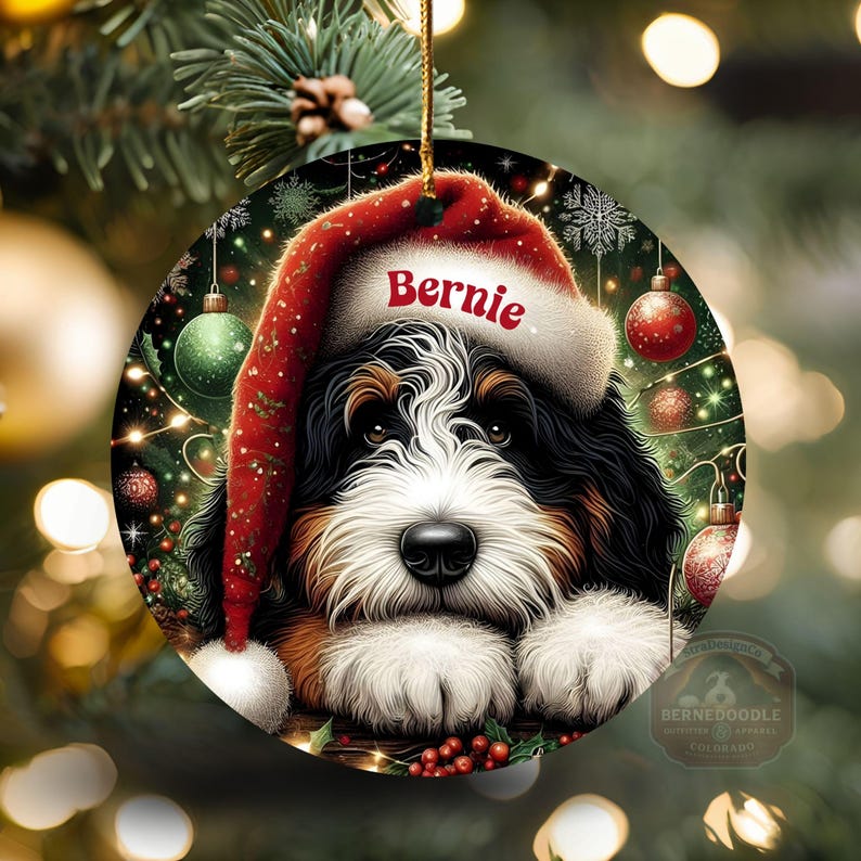 Adorno navideño de Bernedoodle para Papá Noel, recuerdo personalizado para perros / Cerámica por sublimación / Decoración navideña de doble cara de 7,6 cm imagen 9