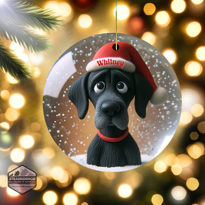 Black Great Dane Dog Ornament - Clay Style Illustration