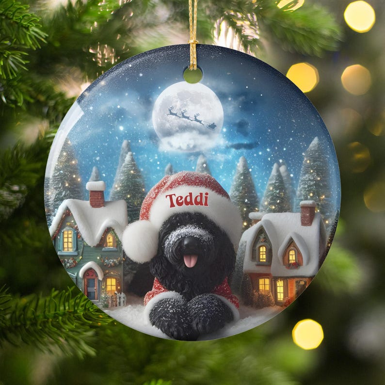 Personalized Christmas Dog Ornament, Custom Pet Name Holiday Decoration, Cute Santa Puppy Ornament for Tree Decor