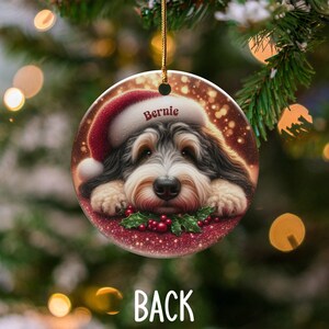 Tri Fade Bernedoodle Ornament, Custom Pet Keepsake | Sublimation Ceramic | 3 Inch Round Holiday Tree Decor image 4