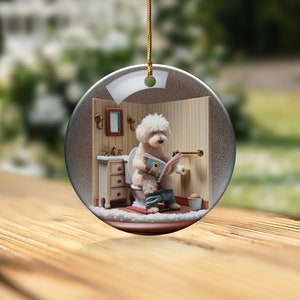 Funny Dog Toilet - Ceramic Ornament - Sublimation Print, Goldendoodle Restroom Keepsake image 3