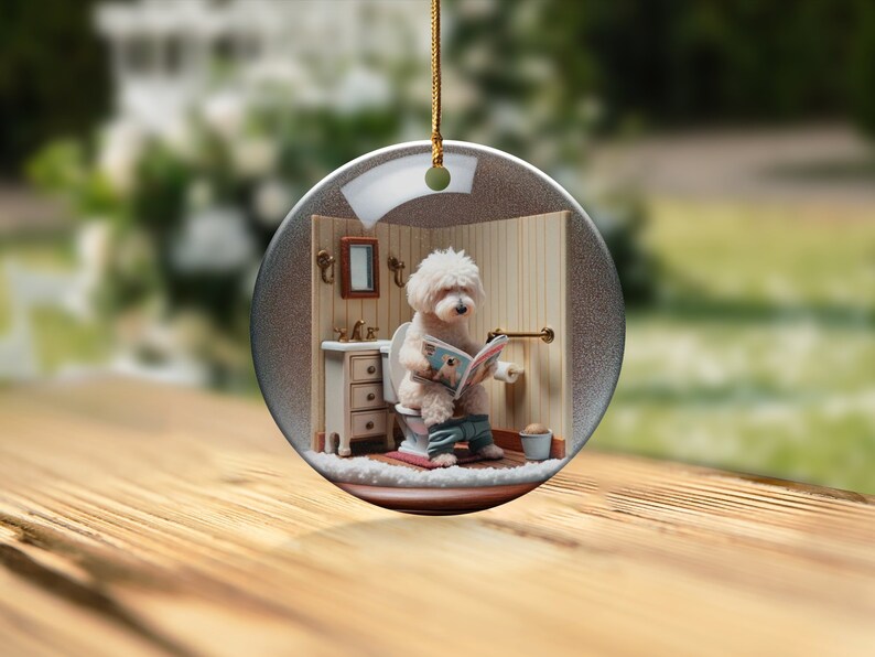 Funny Dog Toilet - Ceramic Ornament - Sublimation Print, Goldendoodle Restroom Keepsake image 3