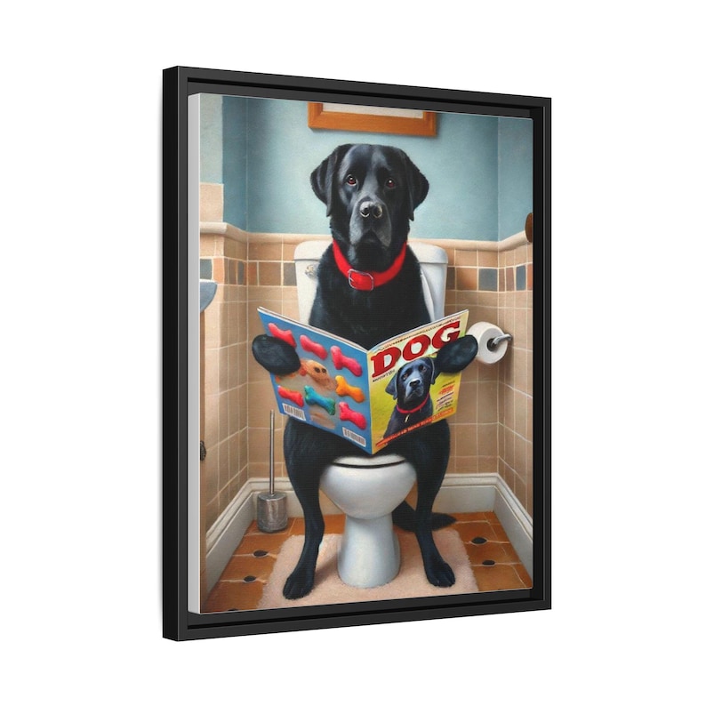 Funny Black Lab Canvas Print: Dog Magazine Bathroom Wall Art image 1