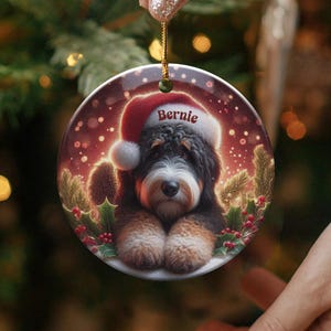 Custom Bernedoodle, Festive Tree Decor Ornament | Sublimation Print | Two-Sided Pet Lover Gift Keepsake image 1