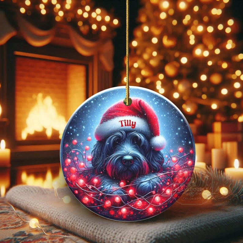 Personalized Black Doodle Ornament, Santa Hat Keepsake - Sublimation Ceramic Dog Gift | Two Sided Decoration | 3 Inch Christmas Keepsake image 18