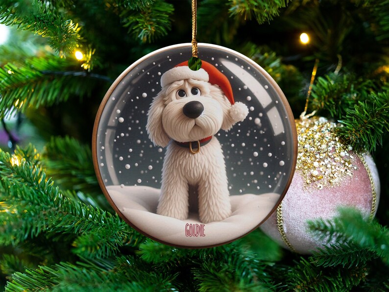 Bernedoodle Ornament, Personalized Custom Pet Keepsake | Ceramic | Double Sided Sublimation 2.76 Inch Gift image 1