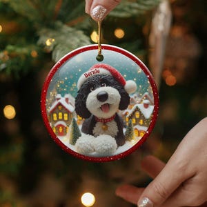 Cute Dog Christmas Ornament, Holiday Tree Decoration, Personalized Pet Gift, Festive Winter Decor, Custom Name Keepsake