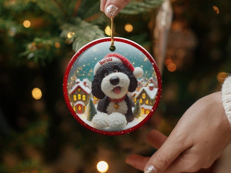 Cute Dog Christmas Ornament, Holiday Tree Decoration, Personalized Pet Gift, Festive Winter Decor, Custom Name Keepsake