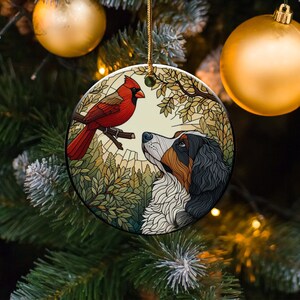 Cardinal and Bernese Mountain Dog Ceramic Ornament, Oil Paint Style Design, Cardinal Lovers Gift, Mothers Day, Bird Lovers, Custom Bird and Dog Gift