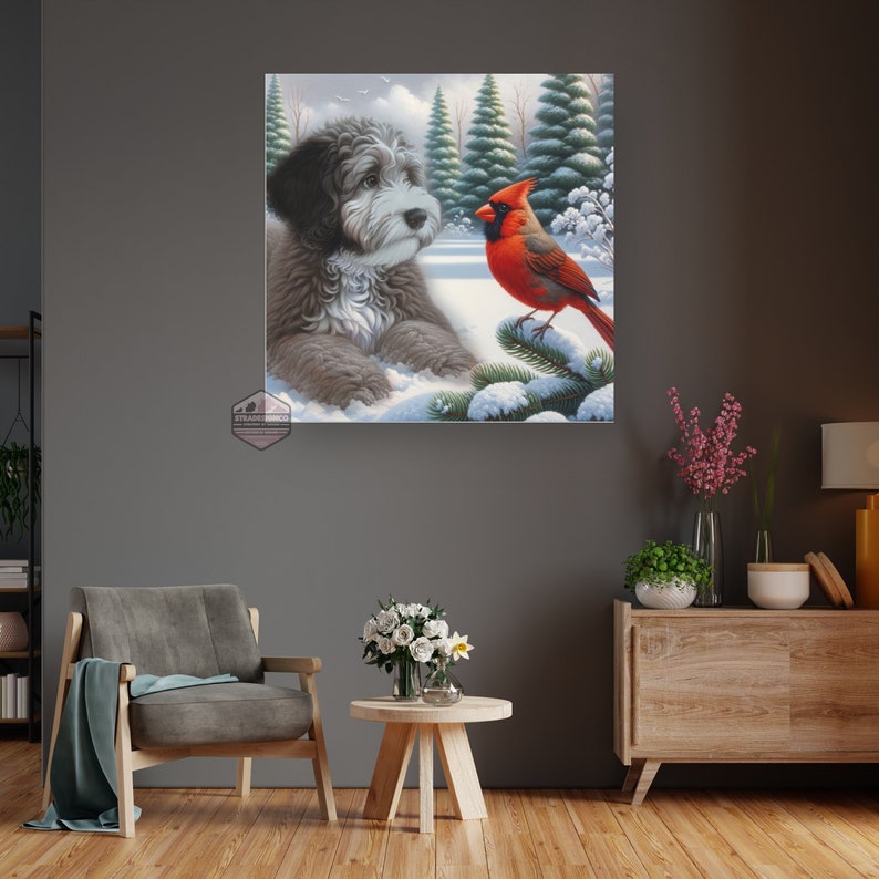 Goldendoodle canvas art, dog portrait wall art, goldendoodle decor, large canvas print, pet lover gift, gentle dog gaze art, 6x6 to 36x36 portrait, cotton fabric artwork, home decor canvas, animal art prints, detailed dog painting, goldendoodle lover