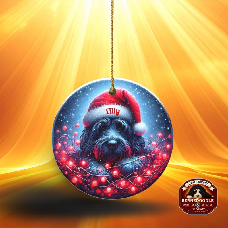 Personalized Black Doodle Ornament, Santa Hat Keepsake - Sublimation Ceramic Dog Gift | Two Sided Decoration | 3 Inch Christmas Keepsake image 16