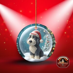 Sheepadoodle Dog Christmas Ornament, Festive Snow Scene Decor | Ceramic | Sublimation Two-Sided Keepsake image 16