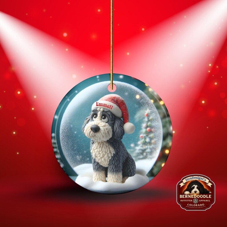 Sheepadoodle Dog Christmas Ornament, Festive Snow Scene Decor | Ceramic | Sublimation Two-Sided Keepsake image 16