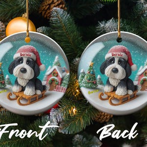 Ceramiczna ozdoba z motywem bernedoodle'a, dwustronna sublimacja | 7,5 cm ozdoba choinkowa | Pamiątkowy prezent dla miłośnika psów zdjęcie 3