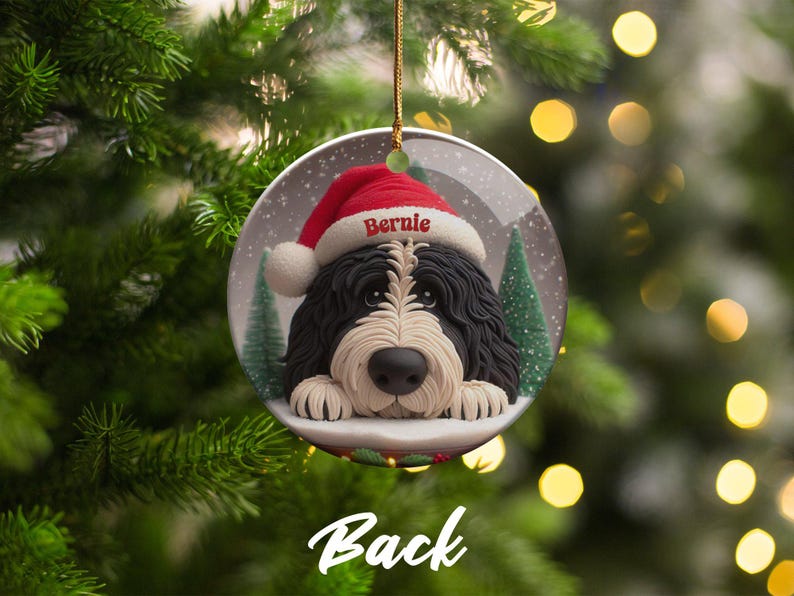 Custom Dog Ornament, Bernedoodle Pet Keepsake | Sublimation Ceramic | 2.76 Inch Round Front Back imagen 7