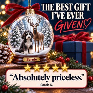 Santa Hat Ceramic, Goldendoodle Snow Globe Ornament | Sublimation Printed | 3 Inch Personalized Keepsake image 17