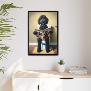 bathroom wall art,dog bathroom art,dog on toilet,doodle,doodle art,doodle on toilet,funny bathroom art,funny dog portrait,goldendoodle,goldendoodle art,goldendoodle gifts,pet illustration,wall art