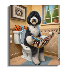 Funny Dog on Toilet Canvas Art: Hilarious Bathroom Decor image 2