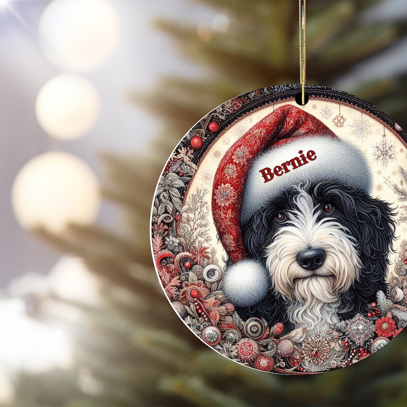 Vintage look Bernedoodle Ornament