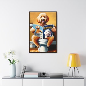 Goldendoodle Toilet Pet Portrait, Dog Reading Magazine, funny dog portrait, guest bathroom wall art, labradoodle lover gift, pet lover image 6