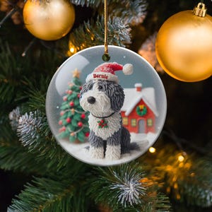Custom Pet Ornament, Sheepadoodle Snow Scene Keepsake | Sublimation Ceramic | 3 Inch, Double Sided Bild 5