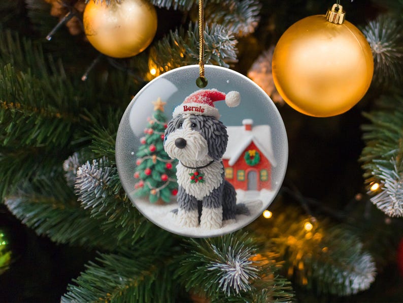 Custom Pet Ornament, Sheepadoodle Snow Scene Keepsake | Sublimation Ceramic | 3 Inch, Double Sided Bild 5