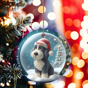 Sheepadoodle Dog Christmas Ornament, Festive Snow Scene Decor | Ceramic | Sublimation Two-Sided Keepsake image 15