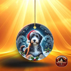 Merle Bernedoodle, Personalized Santa Hat Ornament | Sublimation Ceramic | Custom Dog Lover Gift image 9