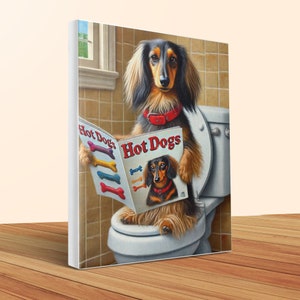 Dapple Dachshund on Toilet Canvas: Funny Bathroom Dog Art, 20x24 image 1