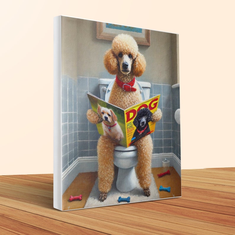 Funny Poodle Canvas Art, Dog on Toilet, Unique Pet Lover Gift image 5