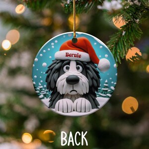 Bernedoodle Dog Art Christmas Ornament, Double Sided Keepsake | Sublimation Ceramic | Holiday Tree Decor, Gold String Hanging image 6