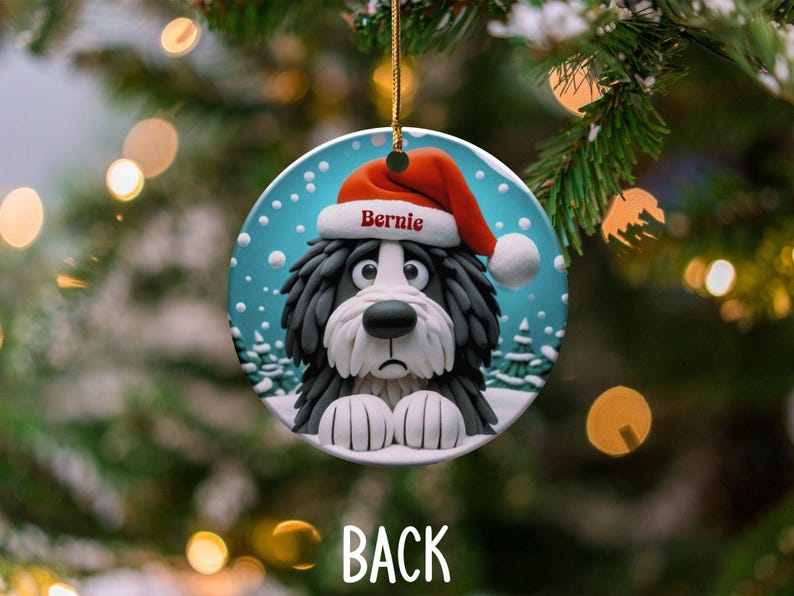 Bernedoodle Dog Art Christmas Ornament, Double Sided Keepsake | Sublimation Ceramic | Holiday Tree Decor, Gold String Hanging image 6