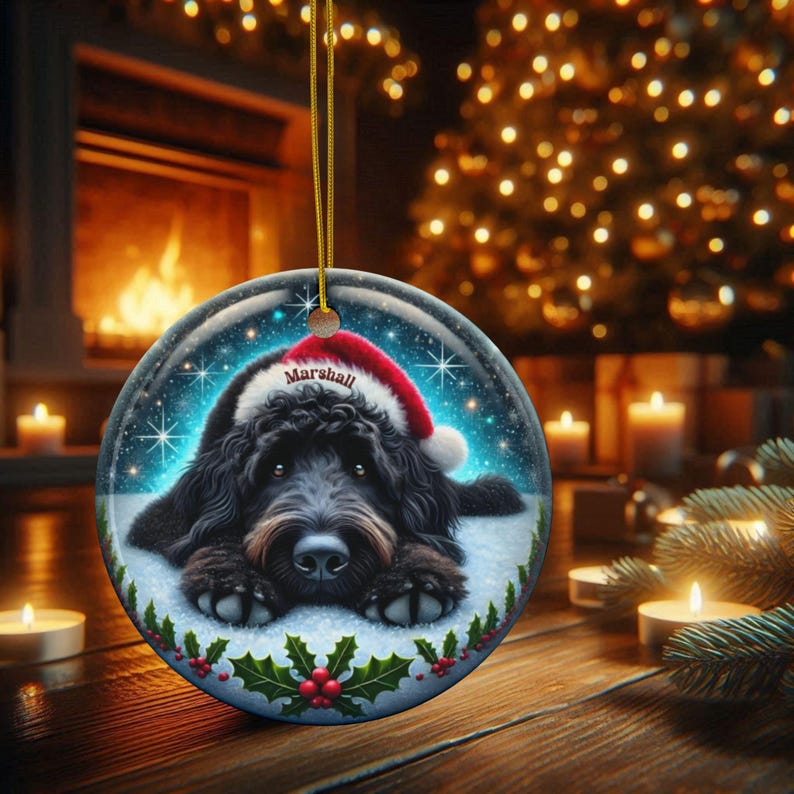 Personalized Black Doodle Dog Christmas Ornament - Festive Ceramic Decoration | Sublimation | 3 Inch Custom Pet Tree Keepsake image 5