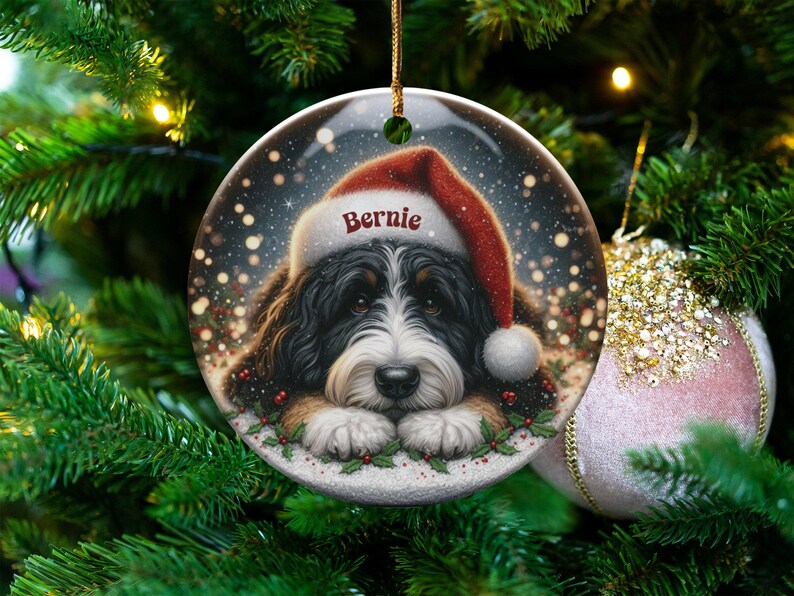Bernedoodle Santa Ornament, Ceramic Keepsake - Sublimation Print | 3-Inch Holiday Decor | Dog Lover Gift For Christmas Tree image 8