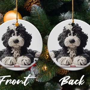 Bernedoodle Ornament, Dog Lover Gift | Sublimation Ceramic | Two-Sided Keepsake, Black White Illustration image 4