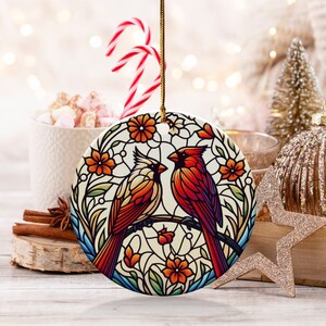 Cardinal Stained-Glass Design Ceramic Ornament image 5