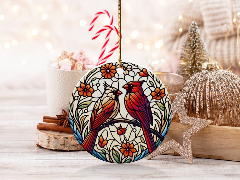 Cardinal Stained-Glass Design Ceramic Ornament image 5