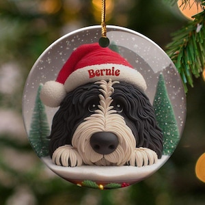 Custom Dog Ornament, Bernedoodle Pet Keepsake | Sublimation Ceramic | 2.76 Inch Round Front Back imagen 1
