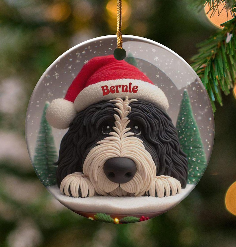 Custom Dog Ornament, Bernedoodle Pet Keepsake | Sublimation Ceramic | 2.76 Inch Round Front Back imagen 1