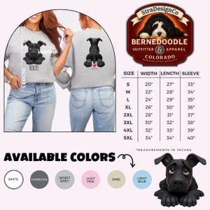 Puede incluir: Sudadera gris claro con un dise&ntilde;o de perro Bernedoodle negro en la parte delantera y trasera. El dise&ntilde;o frontal incluye el nombre "Kenzie". Disponible en varios colores, con medidas en pulgadas. La marca es StraDesignCo.