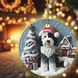 Sheepadoodle, Snow Globe Scene Ceramic Ornament | Sublimation | 3 Inch Custom Dog Name, Pet Lover Gift image 6