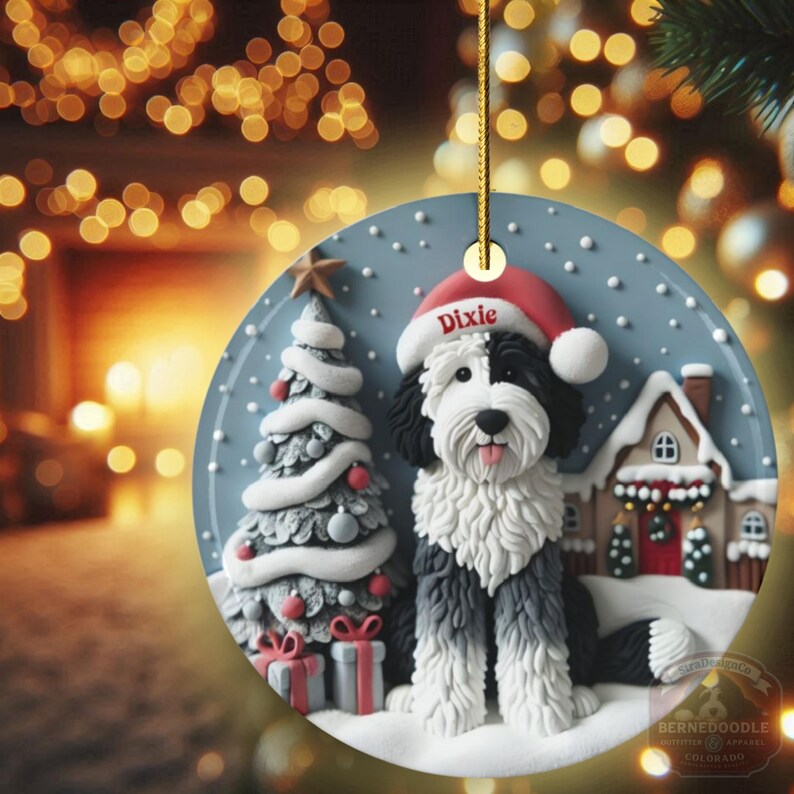 Sheepadoodle, Snow Globe Scene Ceramic Ornament | Sublimation | 3 Inch Custom Dog Name, Pet Lover Gift image 6
