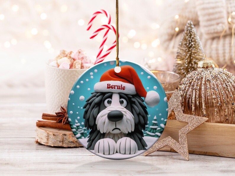 Bernedoodle Dog Art Christmas Ornament, Double Sided Keepsake | Sublimation Ceramic | Holiday Tree Decor, Gold String Hanging image 9