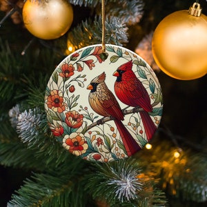 Cardinal Ceramic Ornament, Stained Glass Design, Cardinal gift, Mothers Day Gift, Bird Lovers Gift, Custom stained glass look, cardinal