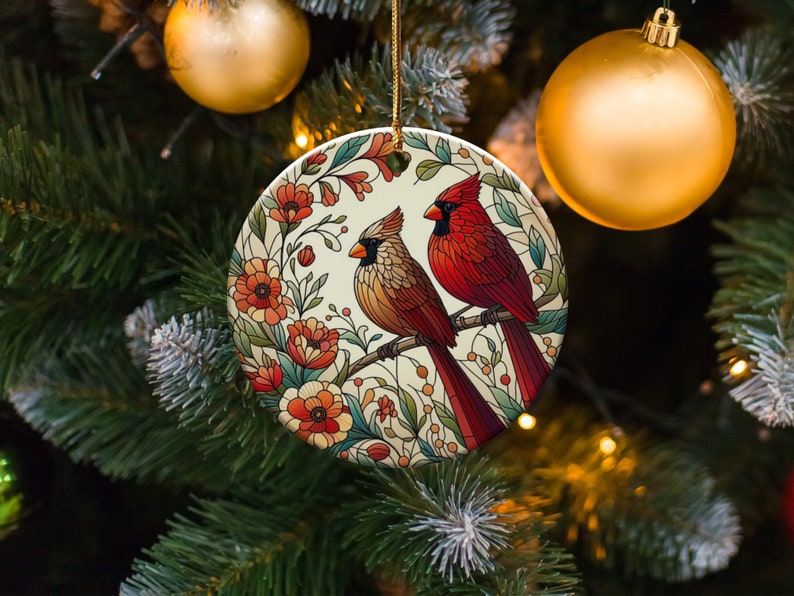 Cardinal Ceramic Ornament, Stained Glass Design, Cardinal gift, Mothers Day Gift, Bird Lovers Gift, Custom stained glass look, cardinal