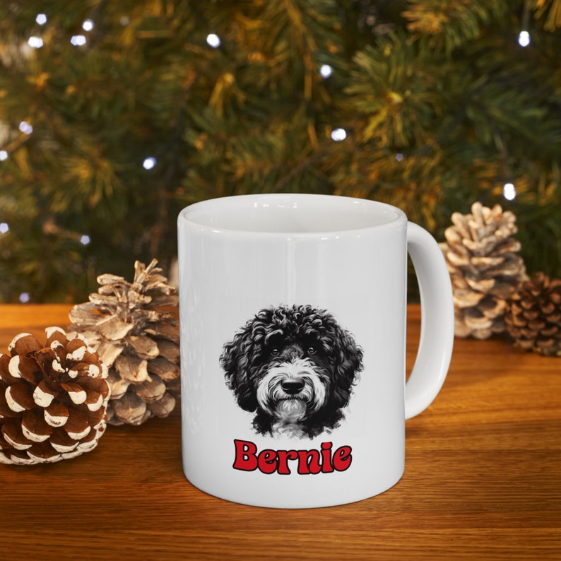 Personalized Bernedoodle Coffee Mug | Custom Dog Name Coffee Cup | 11 oz Bernedoodle Lover Gift | Heartwarming Pet Portrait | Dog Lover Gift image 9