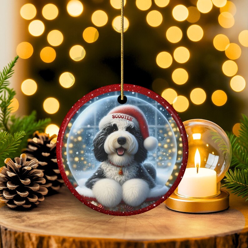 Custom Dog Ornament, Sheepadoodle Snow Globe Design (Sublimation, Ceramic) - Personalized Keepsake Gift, Holiday Tree Decor image 10