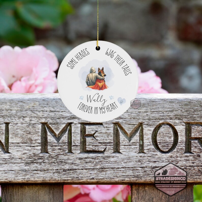 German Sheppard Best Friend - Mans Best Friend Memorial Ornament - Celebration of pet life, dog lover, pet lover, Police Officer, ceramic keep sake, ornament of love, dog memorial gift, cherrish pet life, cherish love, pet child, pet death, dead dogs