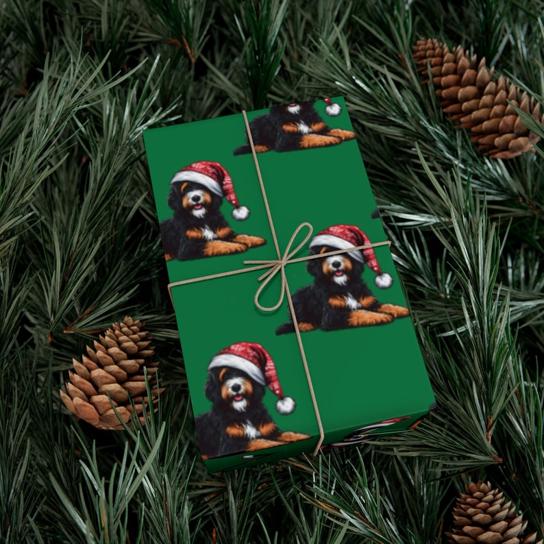 Bernedoodle Christmas Gift Wrap | Holiday Dog Wrapping Paper zdjęcie 10